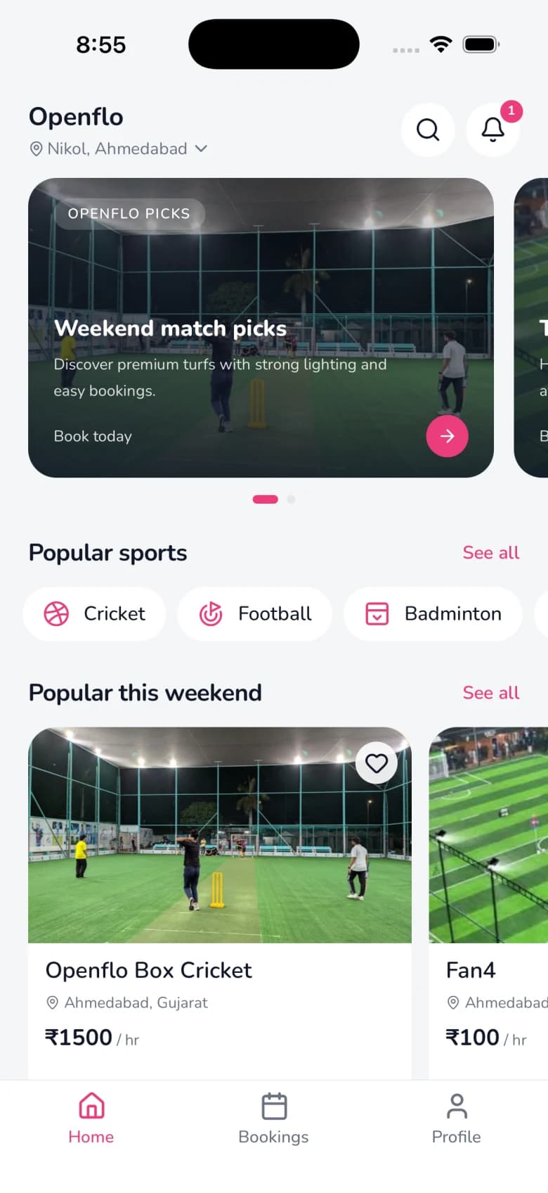 The Openflo app home screen